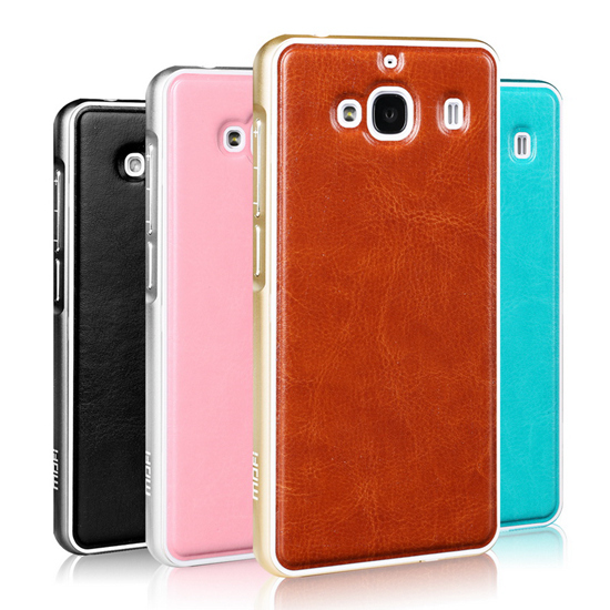 Mofi Unique Design Xiaomi Redmi2 Aluminum Bumper Cases With Pu Leather Back