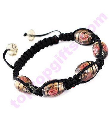 Oval Lampwork Flower Shamballa Bracelet Tresor Paris