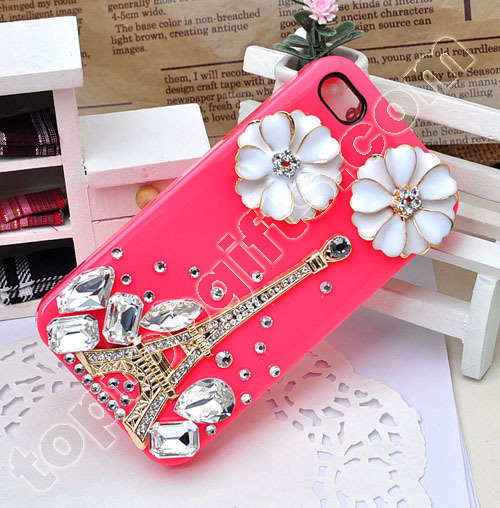 Rhinestone Eiffel Tower Iphone4 Shell Case With Flower