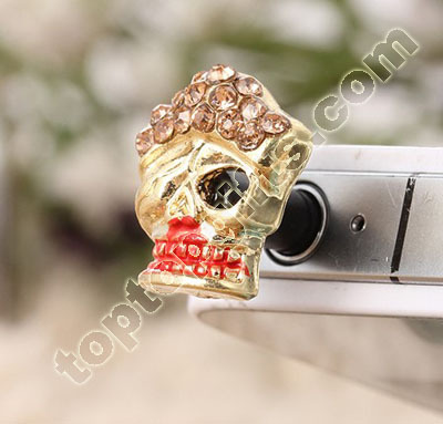 Rhinestone Skull Dust Plug Iphone Anti Stopper