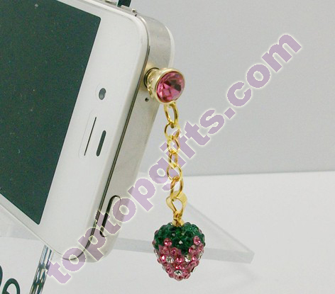 Rhinestone Strawberry Charm Iphone Anti Dust Plug