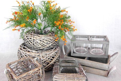 Wicker Garden Basket Willow Flower Pot Vase Zinc Planter