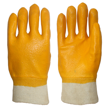 Yellow Pvc Glove Knit Wrist Rough Finish